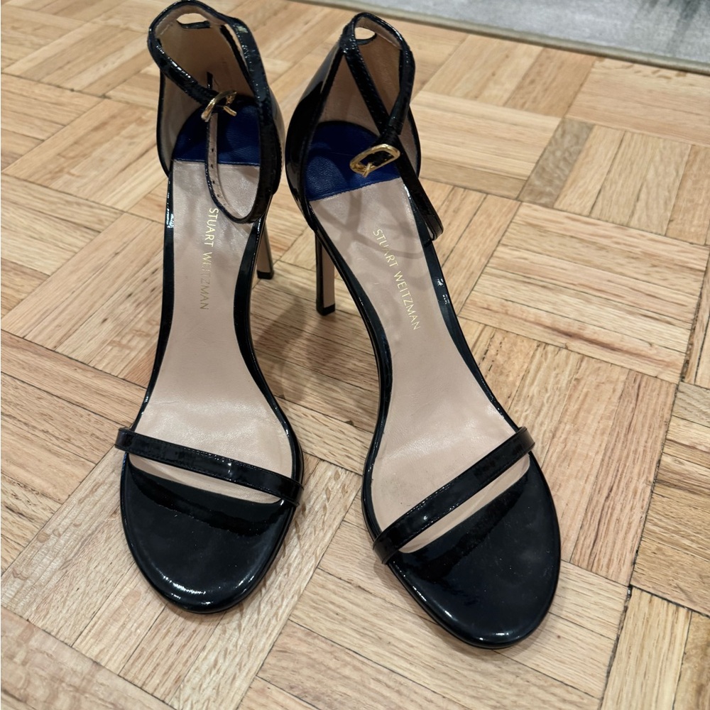 Stuart Weitzman patent leather Black Heels - style is "the nudist". worn once!